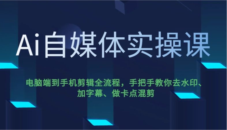 Ai自媒体平台实操课,pc端到手机剪辑全过程,教你如何去除水印、加字幕、做守点剪辑-韬哥副业项目资源网