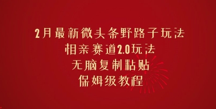2月最新微头条野路子玩法,相亲赛道2.0玩法,无脑复制粘贴,保姆级教程