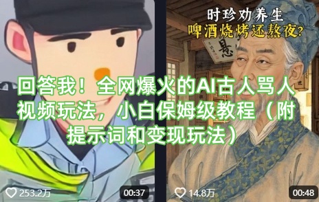 回答！各大网站爆红的AI古代人骂人视频游戏玩法，新手家庭保姆级实例教程（附引导词和转现游戏玩法）-韬哥副业项目资源网