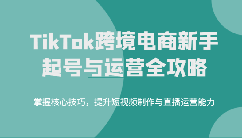 TikTok跨境电子商务初学者养号和运营攻略大全，掌握核心方法，提高小视频制作与抖音运营水平-韬哥副业项目资源网