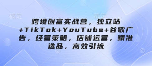 跨境创富实战营,独立站 TikTok YouTube 谷歌广告,经营策略,店铺运营,精准选品,高效引流