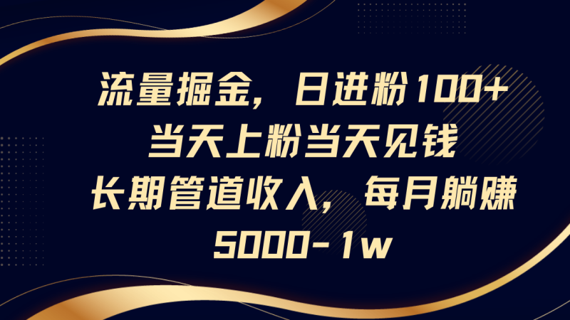 总流量掘金队，日进粉100 ,当日补粉当日见钱，长期性管道收益，每月躺着赚钱5000-1w-韬哥副业项目资源网