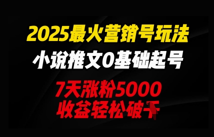 2025最红营销帐号游戏玩法:小说推文0基本养号,7天吸粉5000,盈利轻轻松松破k-韬哥副业项目资源网
