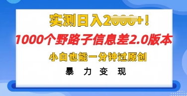 2025抖音1000个野路子信息差最新玩法,一分钟过原创,暴力变现月入几k