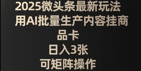 2025头条全新游戏玩法，用AI大批量生产具体内容挂产品卡，日入3张，可引流矩阵实际操作-韬哥副业项目资源网