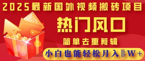 2025新视频搬砖项目，受欢迎出风口，简易去重复视频剪辑，新手都可以轻松月入了W-韬哥副业项目资源网