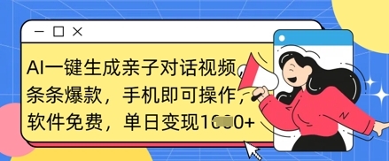 AI一键生成亲子对话短视频，一条条爆品，一部手机即可操作，单日转现多张-韬哥副业项目资源网
