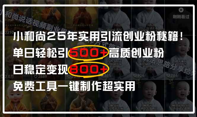 (14436期)小和尚2025年实用引流秘籍!单日轻松引500+高质量创业粉,日变现800+,…-韬哥副业项目资源网