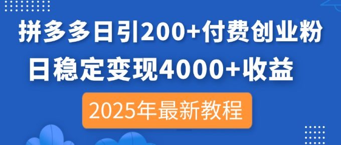 （14217期）拼多多平台日引200 付钱自主创业粉，日平稳转现4000 盈利，2025年全新实例教程-韬哥副业项目资源网