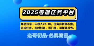 【零撸赚钱平台第二期】单账户一天工资20，任务多多到写不完，即时到账，零门槛，可引流矩阵实际操作-韬哥副业项目资源网