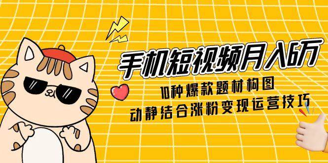 手机短视频月入6万,10种爆款题材构图,动静结合涨粉变现运营技巧-韬哥副业项目资源网