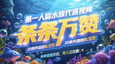 第一人称水族用品品牌代言短视频，一条条万赞，20条著作增粉7.8W，多种多样变现模式月入五位数-韬哥副业项目资源网