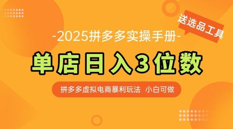 (14826期)全新拼多多平台虚似电子商务实际操作指南 门店日入3位 新手快速入门【附送选品工具】-韬哥副业项目资源网