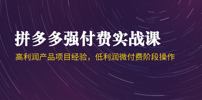 （14874期）拼多多平台强付钱实战演练课-44期，高利润产品工作经验，低利润微付钱环节实际操作-韬哥副业项目资源网