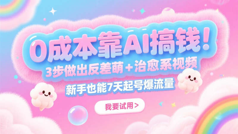 0成本费靠AI弄钱!3步作出反差 治愈系动漫短视频,初学者也可以7天养号爆总流量,月入5个数-韬哥副业项目资源网