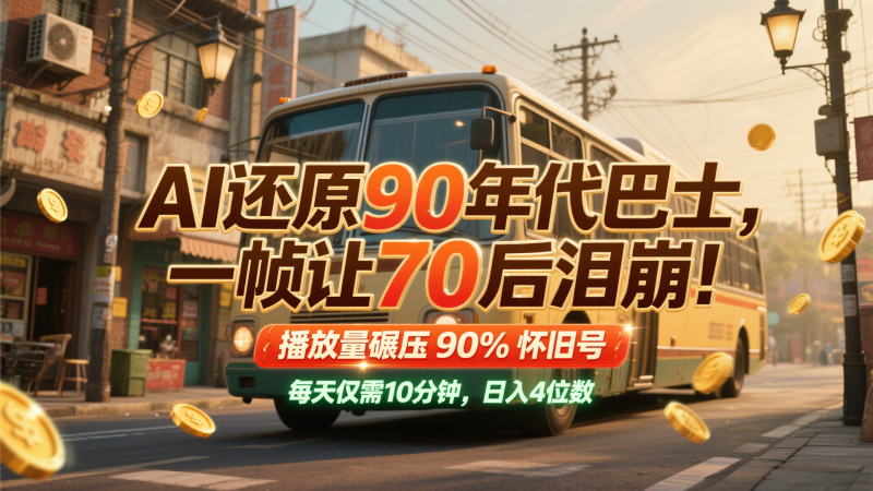 AI复原90时代大巴,一帧让70后泪奔!播放率辗压90%复古号,每日10min,日入4个数-韬哥副业项目资源网
