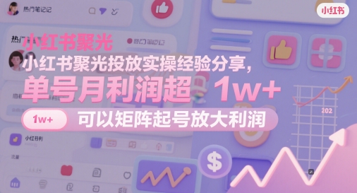 小红书聚光投放实操经验分享,单号月利润超1w ,可以矩阵起号放大利润