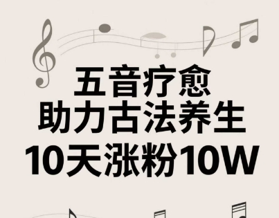 古方五音健康养生实例教程，五音治愈的小视频制作方式，2-4钟头就能搞定，创作者10天增粉10W-韬哥副业项目资源网