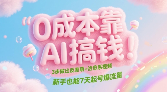 0成本费靠AI弄钱!3步作出反差 治愈系动漫短视频,初学者也可以7天养号爆总流量-韬哥副业项目资源网