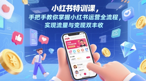 小红书的训练课，教你如何把握小红书运营全过程，完成流量和转现双收-韬哥副业项目资源网