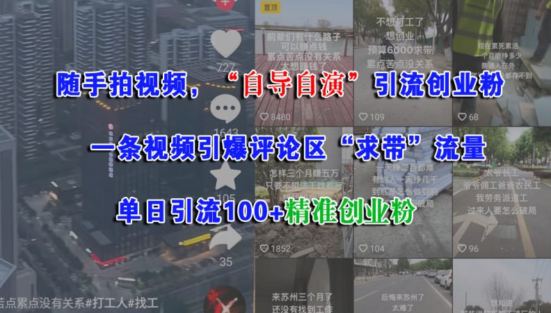 (15111期)随手拍视频,“自导自演”引流创业粉, 一条视频引爆评论区“求带”流量,单日引流100+精准创业粉-韬哥副业项目资源网