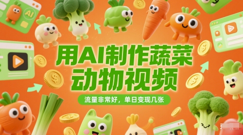 用AI制做蔬菜水果动物视频，总流量很好，单日转现多张-韬哥副业项目资源网