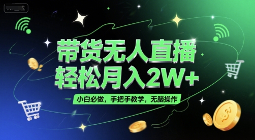 带货无人直播，轻松月入2W+，小白必做，手把手教学，无脑操作(附学习资料)-韬哥副业项目资源网
