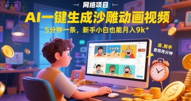 AI一件生成沙雕动画视频,5分钟一条,新手小白也能月入9k+