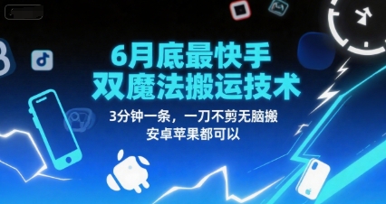 6月底最新快手双魔法搬运技术，3分钟一条，一刀不剪无脑搬，安卓苹果都可以-韬哥副业项目资源网