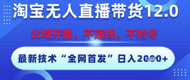 淘宝无人直播带货12.0，最新技术，不封号，不违规，操作简单，开播爆单，日入多张【揭秘】-韬哥副业项目资源网