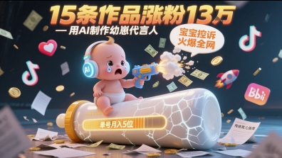 用AI制作幼崽代言人，宝宝的控诉火爆全网，15条作品涨粉13W，单号月入5位数实操教程-韬哥副业项目资源网