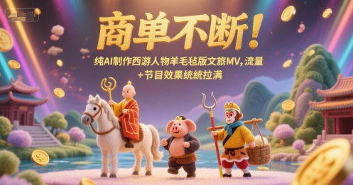 商单不断！纯AI制作西游人物羊毛毡版文旅MV，流量+节目效果统统拉满-韬哥副业项目资源网