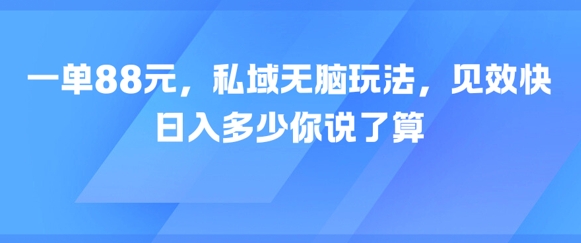 一单88元，私域无脑玩法，见效快，日入多少你说了算-韬哥副业项目资源网