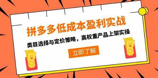 拼多多低成本盈利实战,类目选择与定价策略,高权重产品上架实操-韬哥副业项目资源网