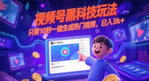 视频号黑科技玩法，只需10秒一键生成热门视频，日入3k+【揭秘】-韬哥副业项目资源网
