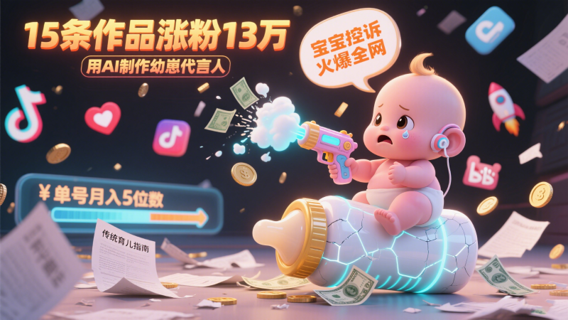 用AI制作幼崽代言人，宝宝的控诉火爆全网，15条作品涨粉13万，单号月入5位数实操教程-韬哥副业项目资源网