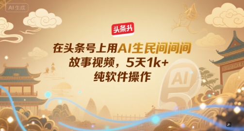 在头条号上用AI生民间故事视频,5天1k+,纯软件操作-韬哥副业项目资源网