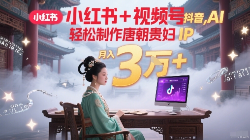 小红书+视频号+抖音，AI轻松制作唐朝贵妇IP，每天30分钟，轻松产出N条，月入3W+-韬哥副业项目资源网