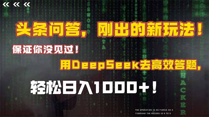 （14957期）头条问答，刚出来的新玩法！确保你没见过！融合Deepseek高效率解题，轻轻松松日…-韬哥副业项目资源网
