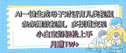 AI一键生成母子对话育儿类视频，条条爆款视频，多渠道变现，小白宝妈轻松上手，月入1W+-韬哥副业项目资源网