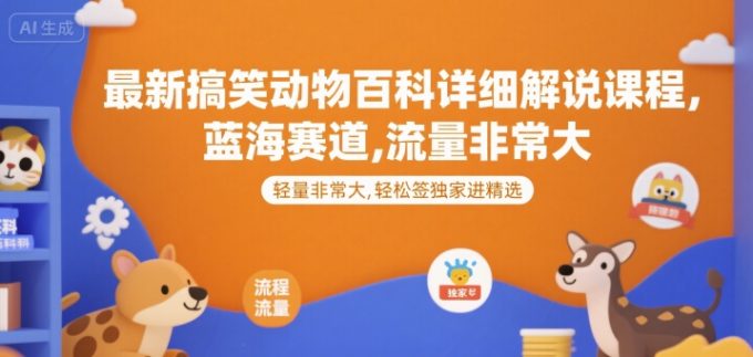 最新搞笑动物百科详细解说课程,蓝海赛道,流量非常大,轻松签独家进精选-韬哥副业项目资源网