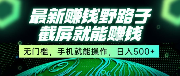 最新野路子截屏就能挣钱，无门槛，手机就能操作，日入5张【揭秘】-韬哥副业项目资源网