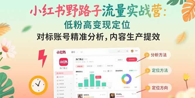 （15423期）小红书野路子流量实战营：低粉高变现定位 对标账号精准分析 内容生产提效-韬哥副业项目资源网