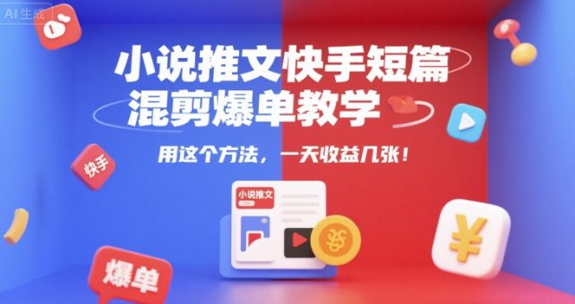 小说推文快手短篇混剪爆单教学,用这个方法,一天收益几张-韬哥副业项目资源网
