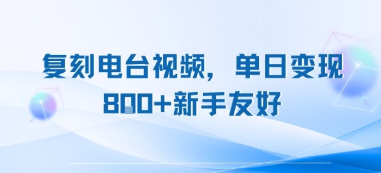 复刻电台视频，单日变现8张+新手友好，长期可做-韬哥副业项目资源网