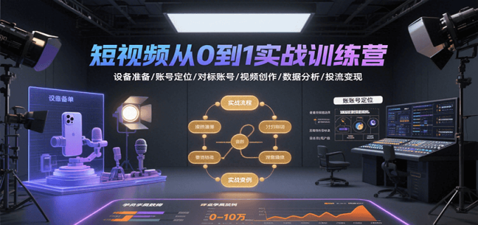 短视频从0到1实战训练营：设备准备/账号定位/对标账号/视频创作/数据分析/投流变现-韬哥副业项目资源网