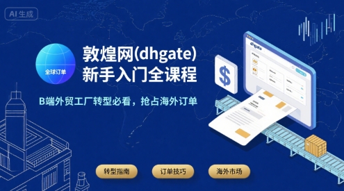 敦煌网(dhgate)新手入门全课程，B端外贸工厂转型必看，抢占海外订单-韬哥副业项目资源网