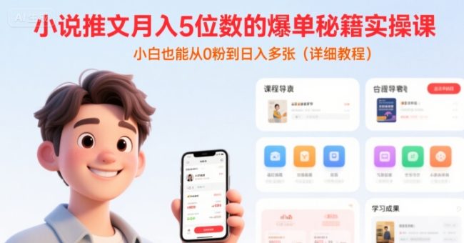 小说推文月入5位数的爆单秘籍实操课，，小白也能从0粉到日入多张(详细教程)-韬哥副业项目资源网