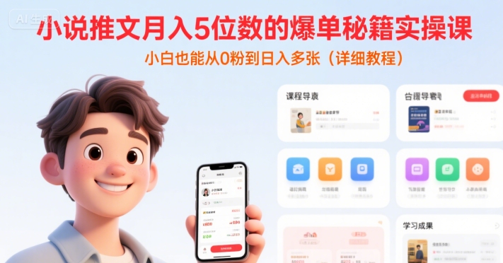 小说推文月入5位数的爆单秘籍实操课，，小白也能从0粉到日入多张(详细教程)-韬哥副业项目资源网