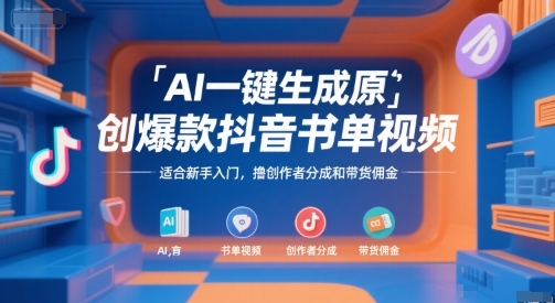 AI一键生成原创爆款抖音书单视频,适合新手入门,撸创作者分成和带货佣金【揭秘】-韬哥副业项目资源网